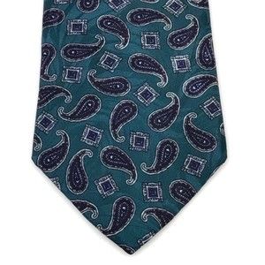 Bert Pulitzer All Silk Men's Paisley Green Teal Blue Tie Elegant Dress Necktie